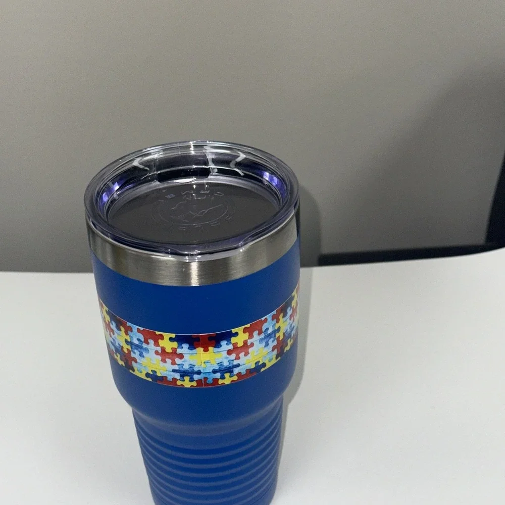 Polar Camel 30 oz Mama Bear Tumbler Blue Autism Awareness Puzzle Wrap New